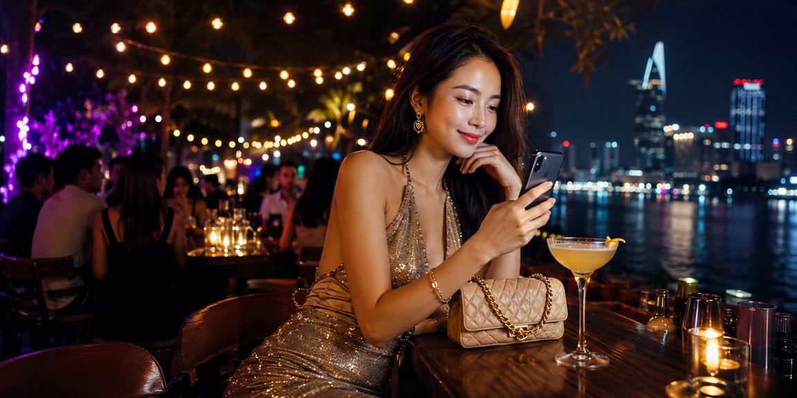 Không gian giải trí ngoài trời tại bãi biển Sài Gòn với điện thoại và trò chơi trực tuyến
